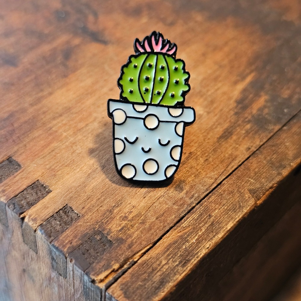 Green Potted Cactus Enamel Pin Unisex OS Kawaii Polka Dot Lapel Pin